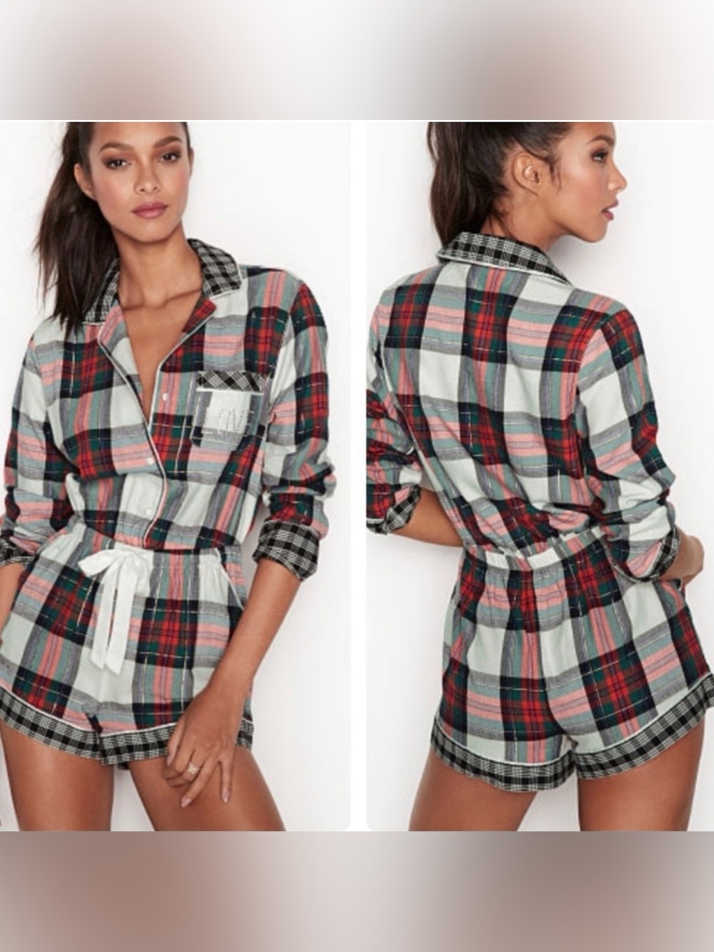 Victoria’s Secret women’s lounge one piece romper pajamas XS extra small plaid